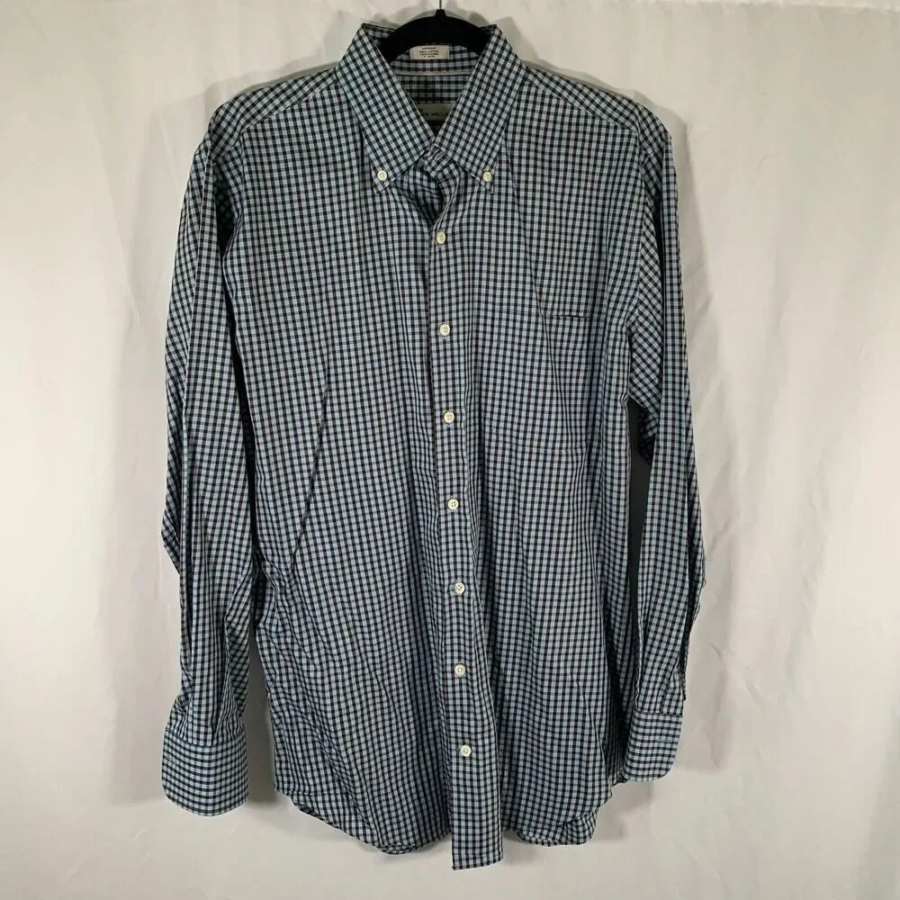 Peter Millar Dress Shirt Men Medium Blue Plaid Long Sleeve Button Up